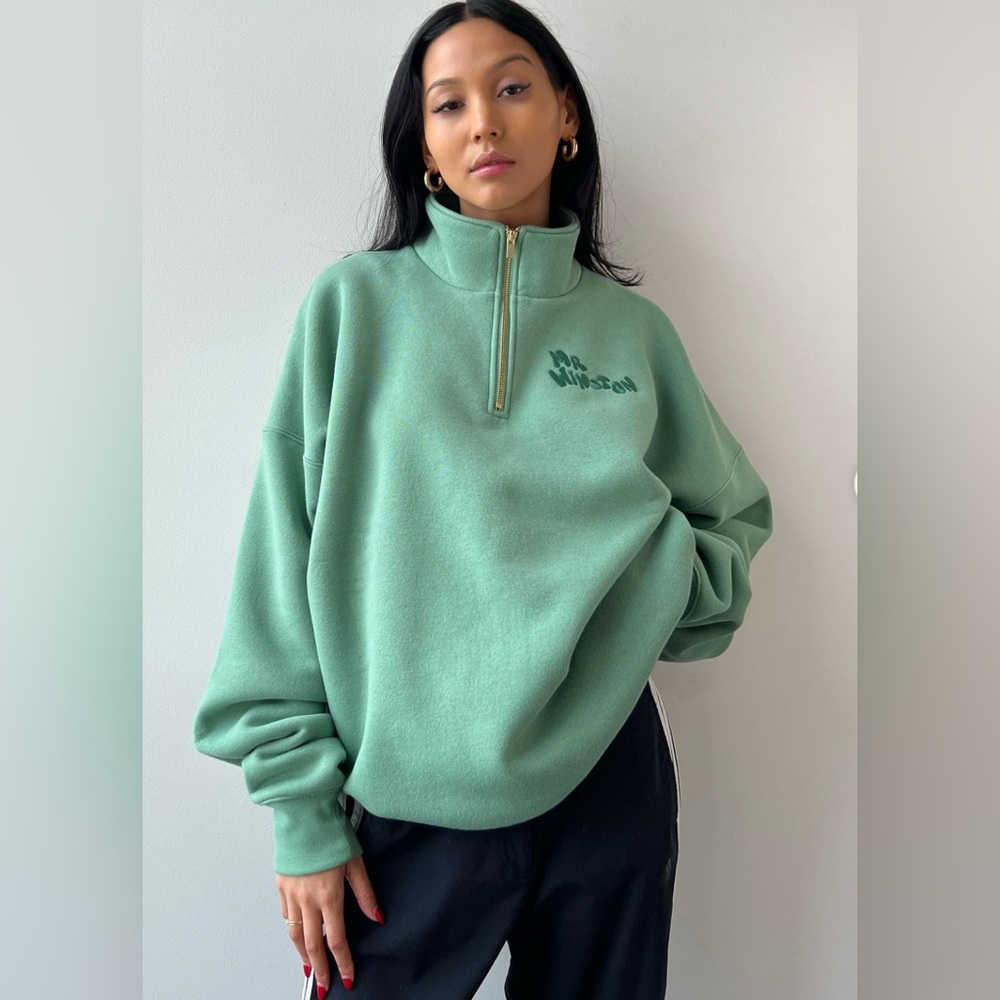 MR WINSTON CO quarter zip sweatshirt green medium